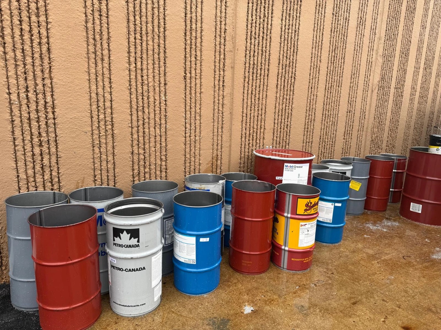 Steel drums and pails collected for metal recycling